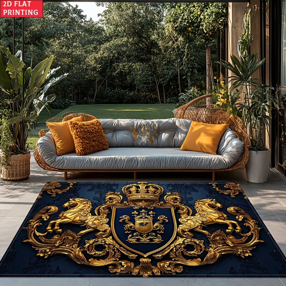 Royal Crest Rug Velvet Flannel Printed Floor Mat Luxury Design Decorative Carpet Outdoor Living Room Home Decor