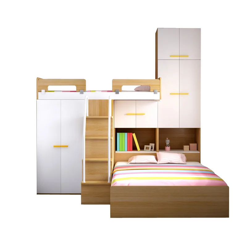 

Bunk bed Two-layer small apartment Children's upper and lower bunk with wardrobe, desk integrated dislocation combination bed st