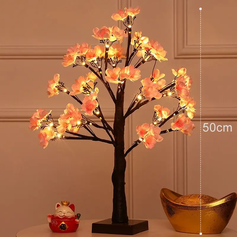 50Cm Height Artificial Pink Cherry Bloosom Flower Tree For Holiday Home Living Room Wedding Party Table Decoration