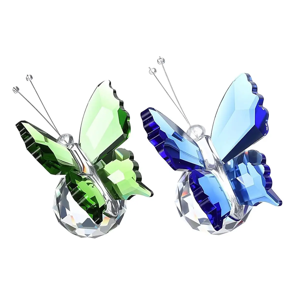 Eco-friendly Butterfly Crystal Paperweight, 75mm Green/Blue, 2 Pcs Set for Elegant Desk and Table Decor