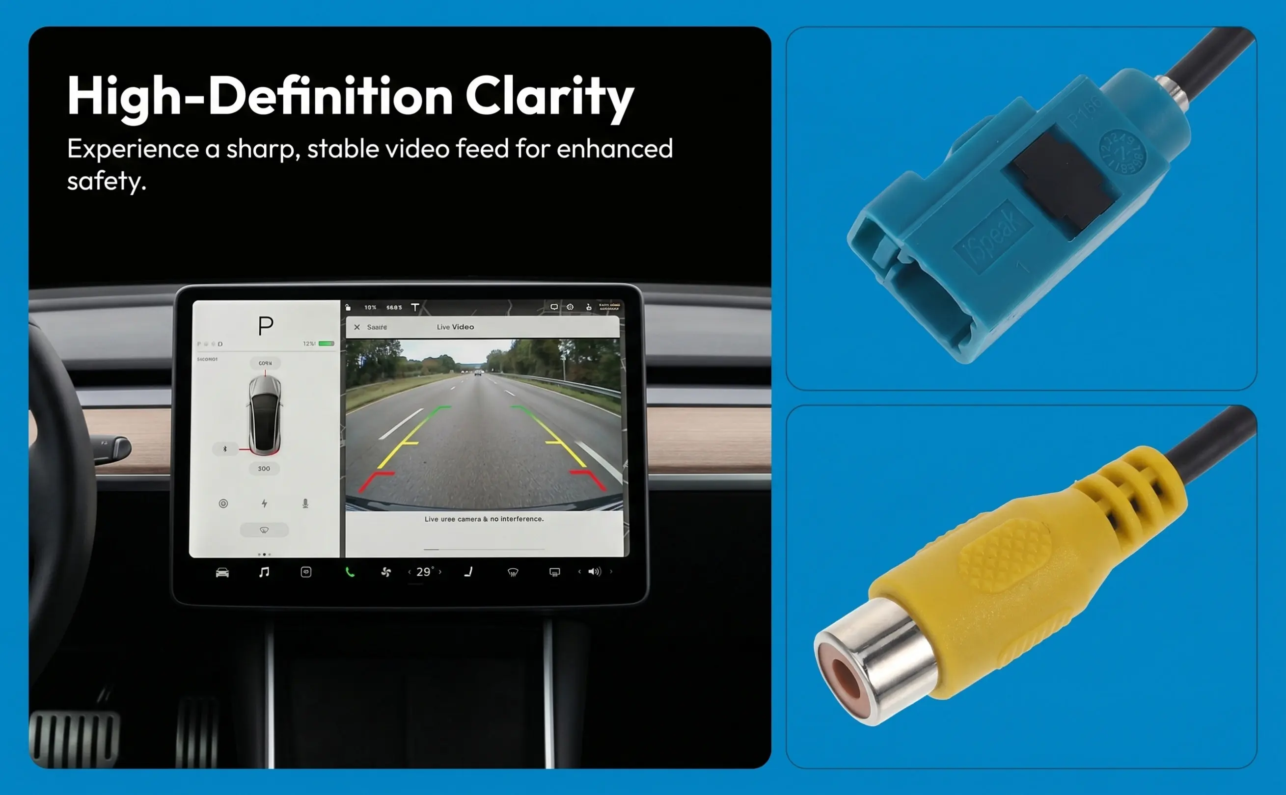 Backup Camera Wire Harness Reliable PVC Reverse Camera Wire Connection Navigation Radio System Cable Rca Video Adapter