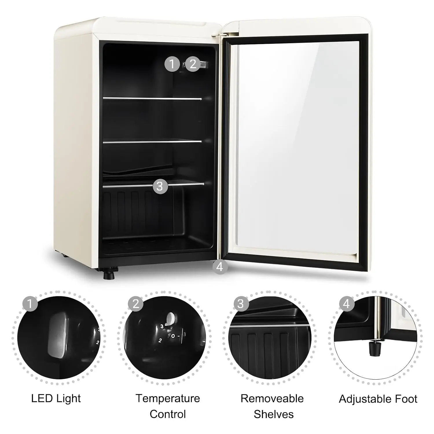 Retro Beverage Refrigerator, 3.2 Cu.ft Mini Fridge with Glass Door for Soda Beer Wine, Home & Bar Use, Customized