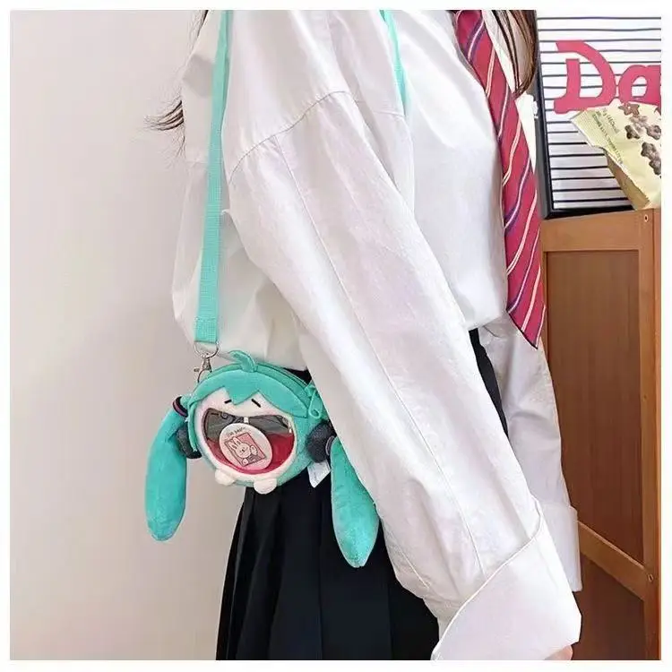 Hatsune Miku Coin Purse Women Shoulder Bag Cartoon Kawaii 14cm Headphone Bag Plush Pain Bag Crossbody Bag Keychain Girl Gift image 4