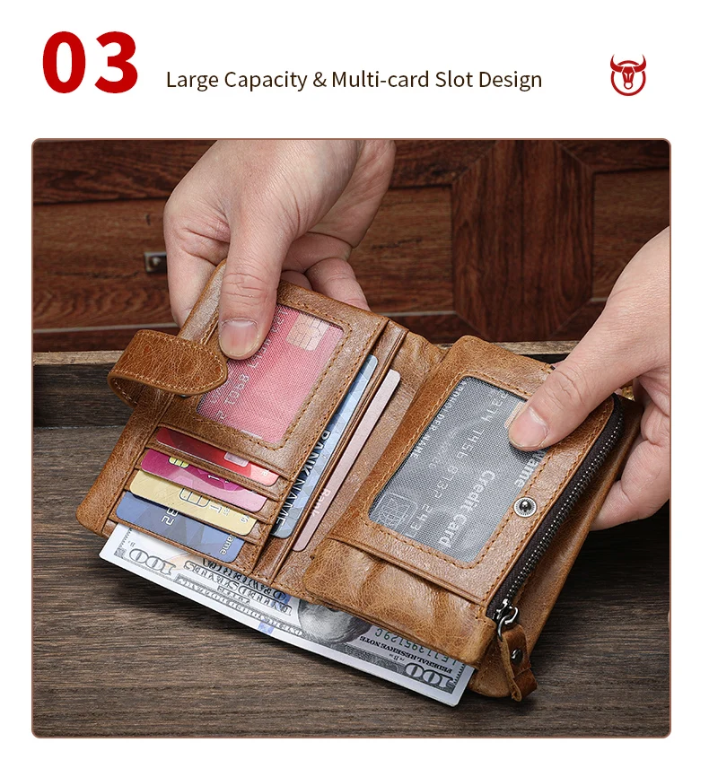 BULLCAPTAIN Echtleder Herren-Geldbörse RFID-Blockierung Vintage Bifold Kurze Geldbörse Rindsleder Kreditkartenhalter mit Münzfach – Detail 15