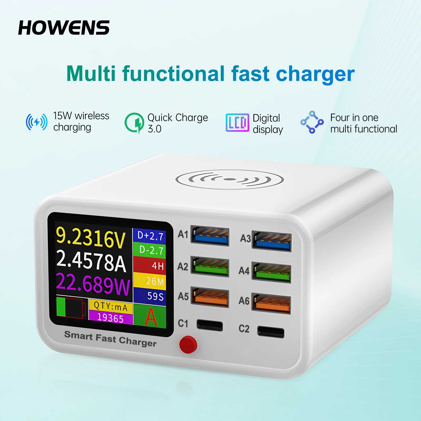 多機能usb-c急速充電器-8ポートデスクトップ充電器-タイプc-pd30-pps-qc30-15w高速ワイヤレス充電器-macbook-スマホ対応