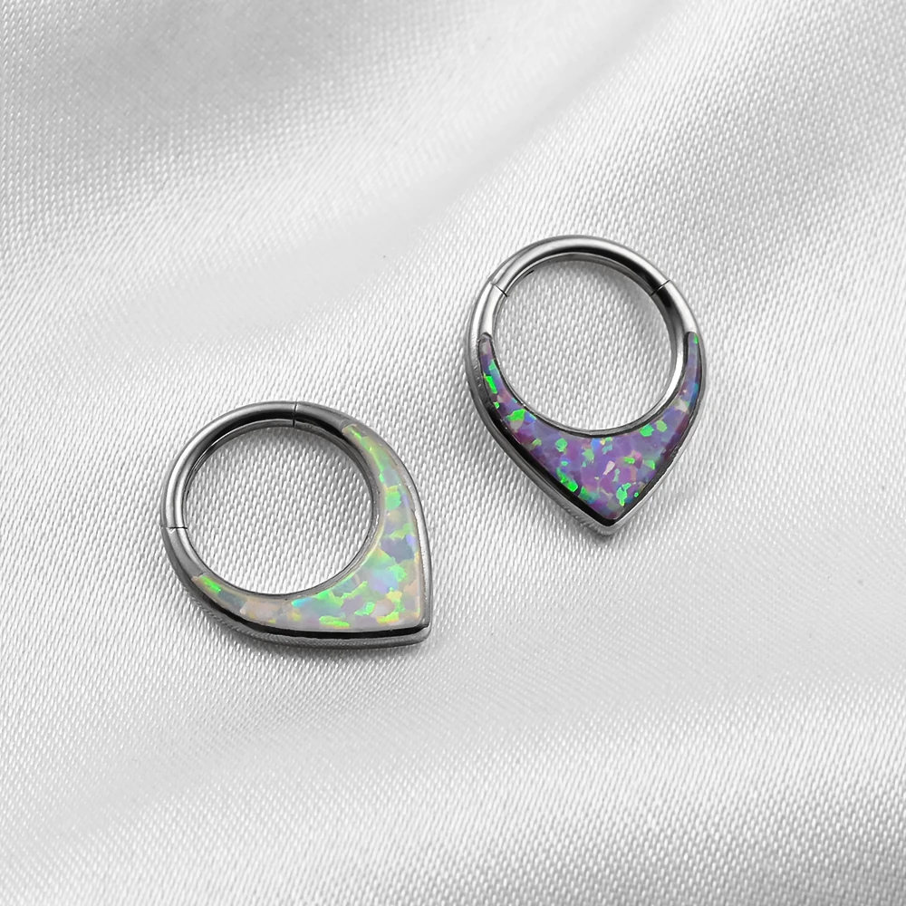 Vankula 1PC G23 Titanium Septum Nose Ring Opal Teardrop Daith Piercing Earrings Tragus Helix Cartilage Body Jewelry for Women