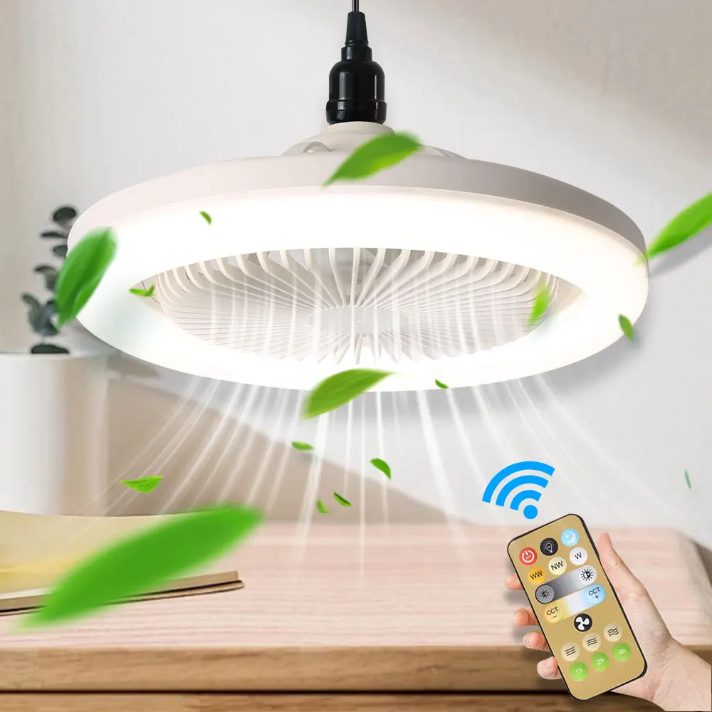 30W Ceiling Fan with Lights E27 Electric Fan w/Remote Control 3 Speed Dimmable LED Lamp Fan for Kitchen Bedroom Living Room