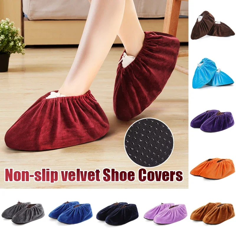 5 Pair Reusable Velvet Fabric Shoe Covers Non-slip Adult Washable Keep Floor Carpet Cleaning Indoor Outdoor Shoe Protector Cover