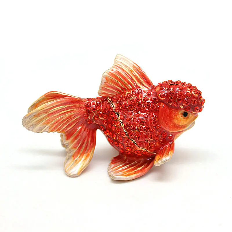 SHINNYGIFTS エナメルヒンジ付き魚小物ボックス チェコクリスタル宝石をちりばめたメタルクラフト魚の置物家の装飾用