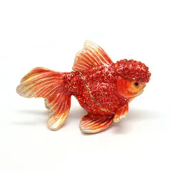 SHINNYGIFTS Enameled Hinged Fish Trinket Box Czech Crystal Bejewled Metal Craft Fish Figurine for Home Decoration