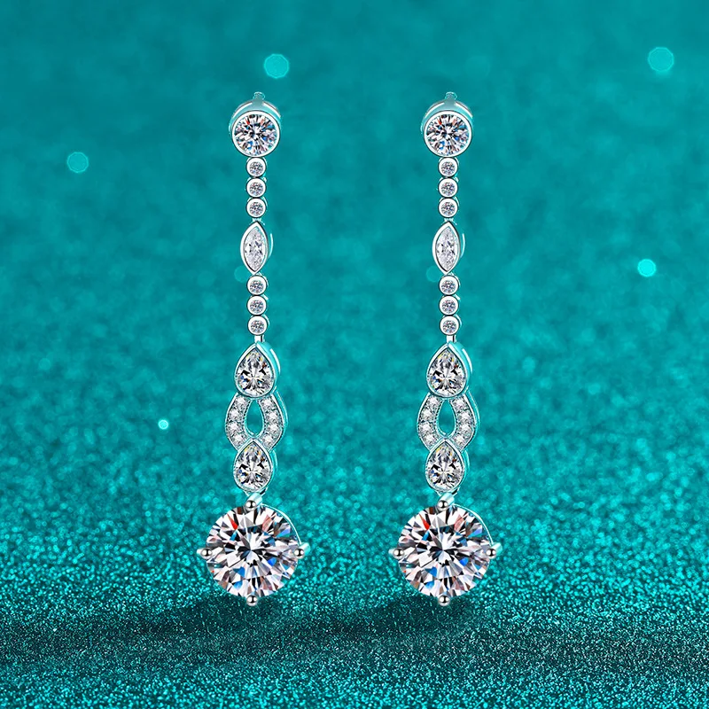 

100% стерлингового серебра 925 пробы, 4,0 карата, муассанит, камень, серьги-гвоздики с кисточками для имитации бриллианта, ювелирные изделия, свадебная вечеринка