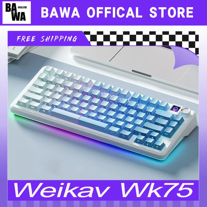 Weikav Wk75 Mechanical Keyboard Wireless Tri Mode Custom Hot Swap Rgb With Screen Esport Gamer Keyboard For Pc Accessory Gift ﻿