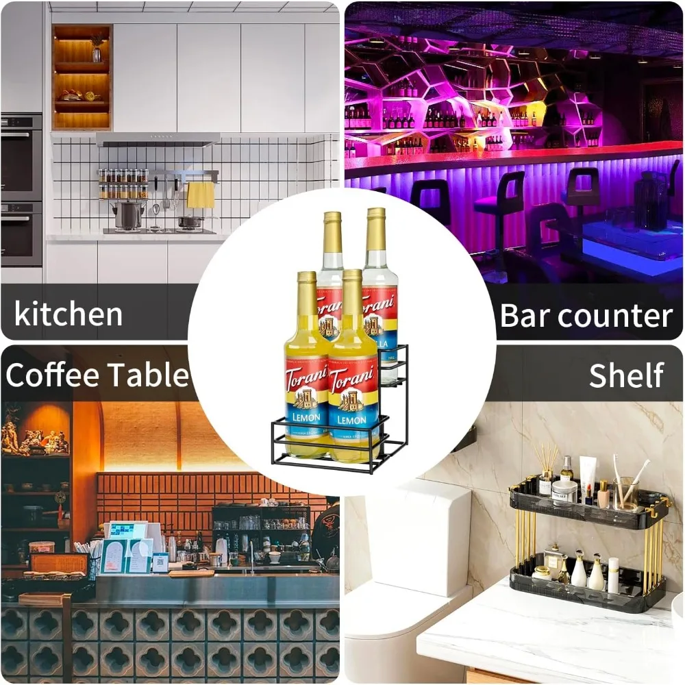 Coffee Syrup Rack (4 Bottle Capacity)，Coffee Syrup Organizer for Coffee Bar,Kitchen.Small Wine Rack for Bar,Family,Storage for S