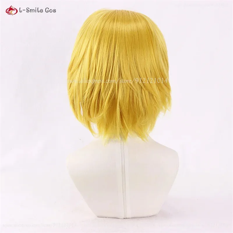 أنيمي إيفا Akagi Ritsuko تأثيري 32 سنتيمتر قصيرة الذهبي الأصفر الباروكات مقاومة للحرارة الاصطناعية الشعر هالوين ازياء + غطاء شعر مستعار