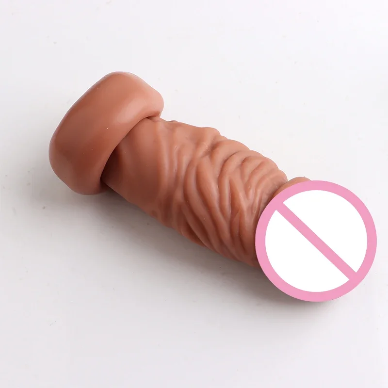 Realistic Penis Sleeve Extender Reusable Condoms Silicone Dick Enlarger Sheath Delay Ejaculation Sex Toys for Men 19CM