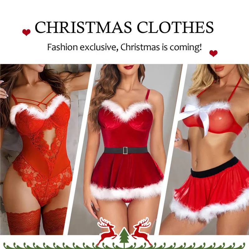 Women Sexy Christmas Jumpsuit Skirt Pajamas Lingerie Sleeveless Backless Sexy Underwear Skirt Solid Sexy Rabbit Girl Xmas