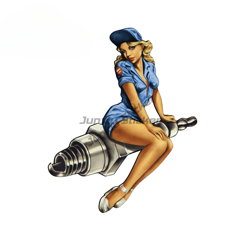 Hot Rod Pin Up Spark Plug Motorcycle Car Sticker Window Trunk Cartoon Decal Sexy Girl Graphic