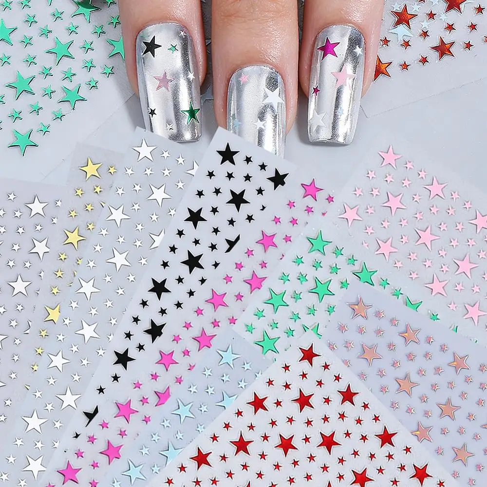 1 Stück 3D Bunte Y2K Sterne Nagelkunst-Aufkleber 10x8cm Pentagramm Selbstklebende Nagelsticker 10 Farben Glänzende Sternenlicht-Maniküre-Slider