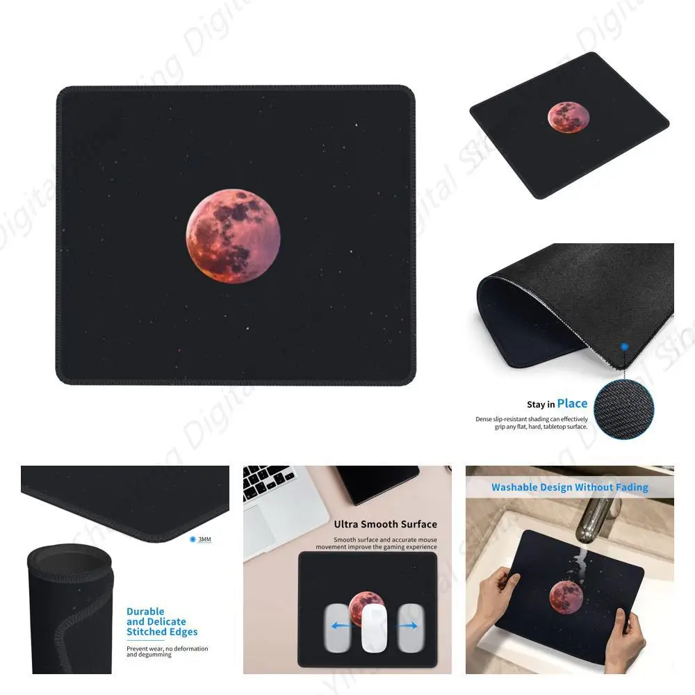 Moon Starry Sky Simple Mouse Pad Anti Slip Rubber Gaming Mouse Pad With Stitching Edges Suitable For Computers And Laptops