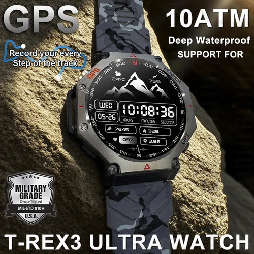 Imagen 1 del producto Reloj inteligente militar t-rex 3 bulit-in GPS brújula altímetro barométrico 10ATM IP69K impermeable AMOLED Bluetooth llamada reloj inteligente