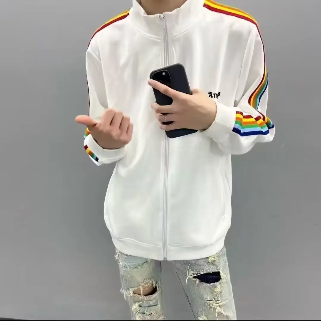 

Rainbow Embroidery Jaet Simple Lazy Trendy Harajuku Japanese Sle Artistic Faionable Versatile Polyester Casual Coat