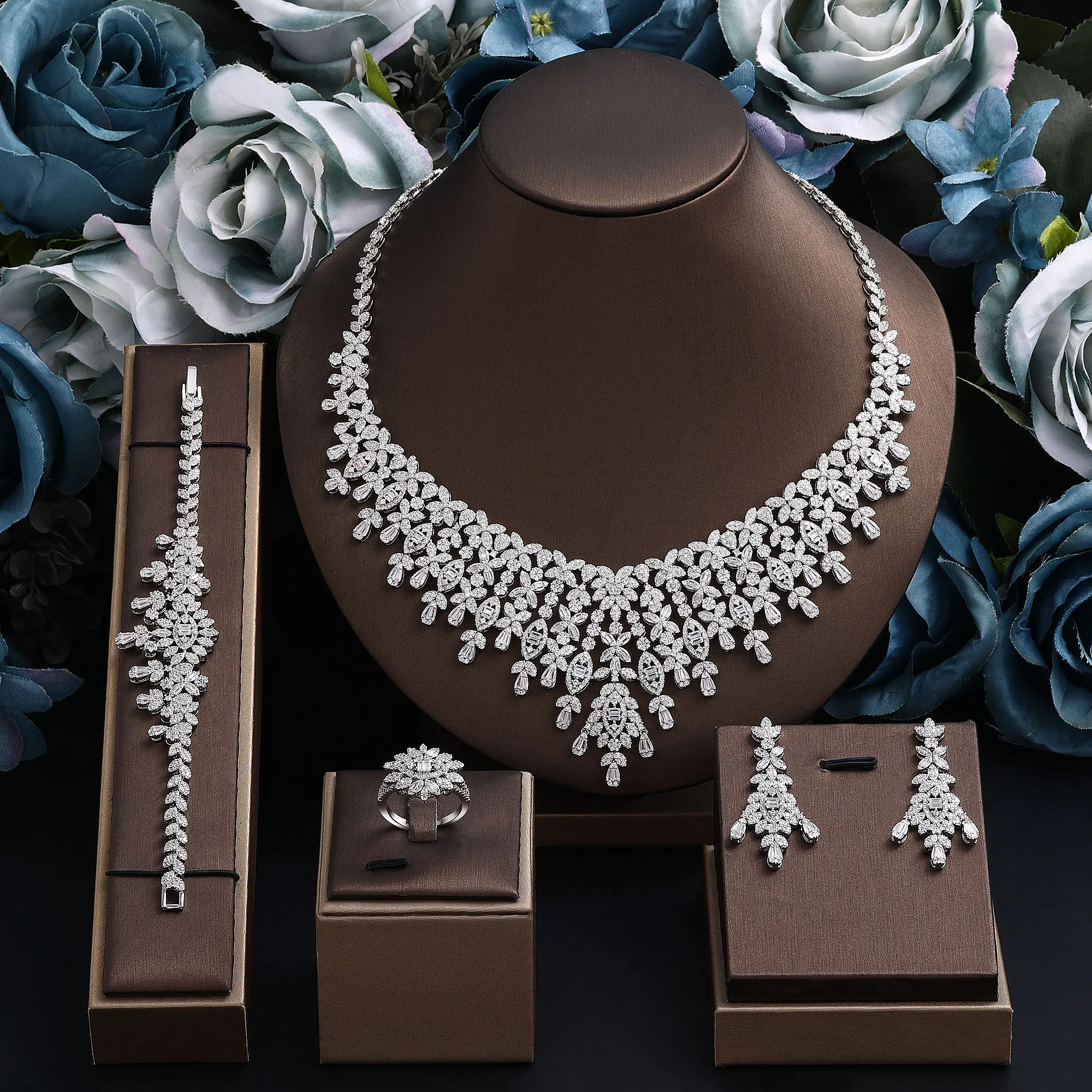 

2024 Best Selling 4-Piece Bridal Wedding Jewelry Set Dubai Nigeria Jewelry Set Women's Wedding Party Accessories Design