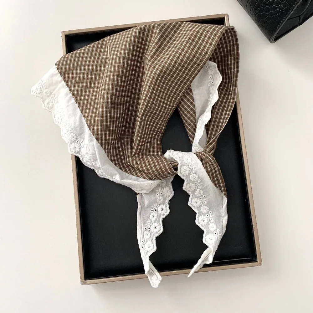

Fashion Lace Padded Headscarf Cotton Material Linen Fabric Hairband Scarf Plaid Design Triangle Scarf Travel