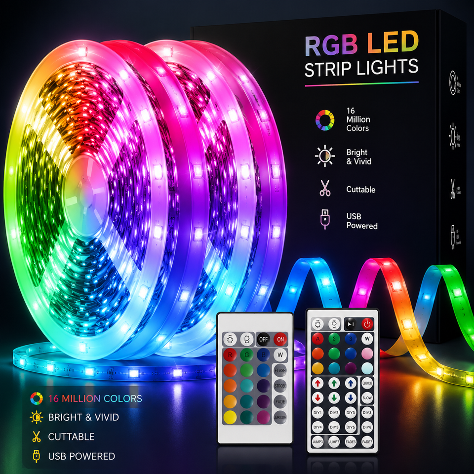  USB 5050 RGB LED Strip Lights with Remote Control 44 Lighting Modes Dimmable Million Gradient Colors for Bedroom Festival Decor 