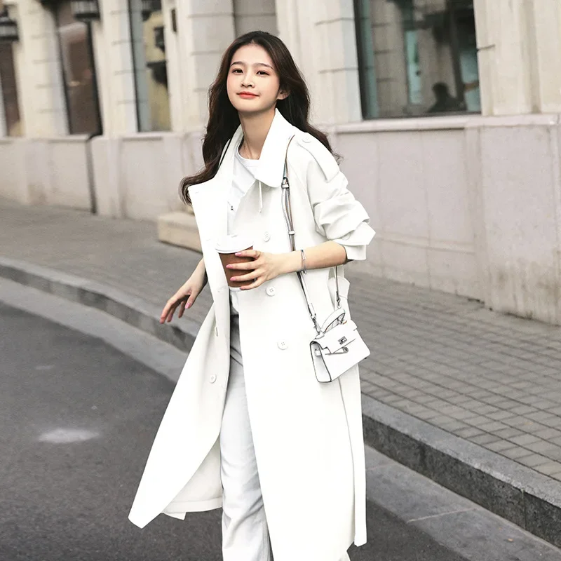 Fashionable Medium-Length White Trench Coat Jacket For Women 2021 Spring Autumn New Arrival Street Style Overcoat