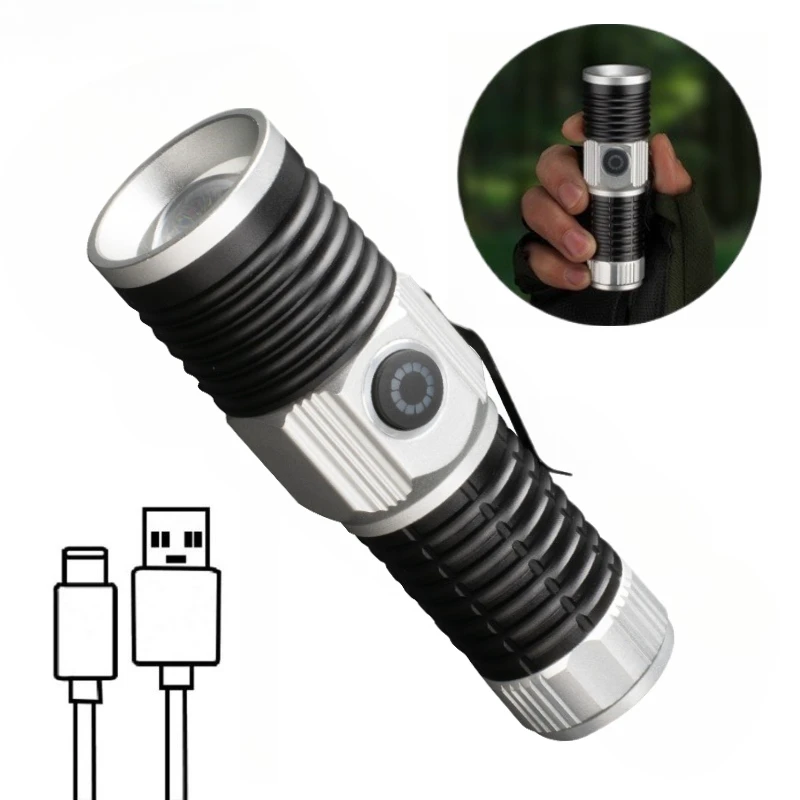 

Мини-фонарик из алюминиевого сплава с LED-подсветкой, зарядкой Type-C, зумом, клипсой, магнитом на торце, водонепроницаемый, для кемпинга и поиска на открытом воздухе