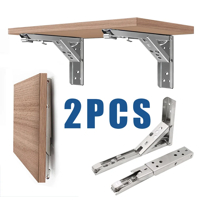 

2PCS Folding Shelf Brackets Heavy Duty Stainless Steel Collapsible Shelf Bracket for Table Work Space Saving DIY Bracket