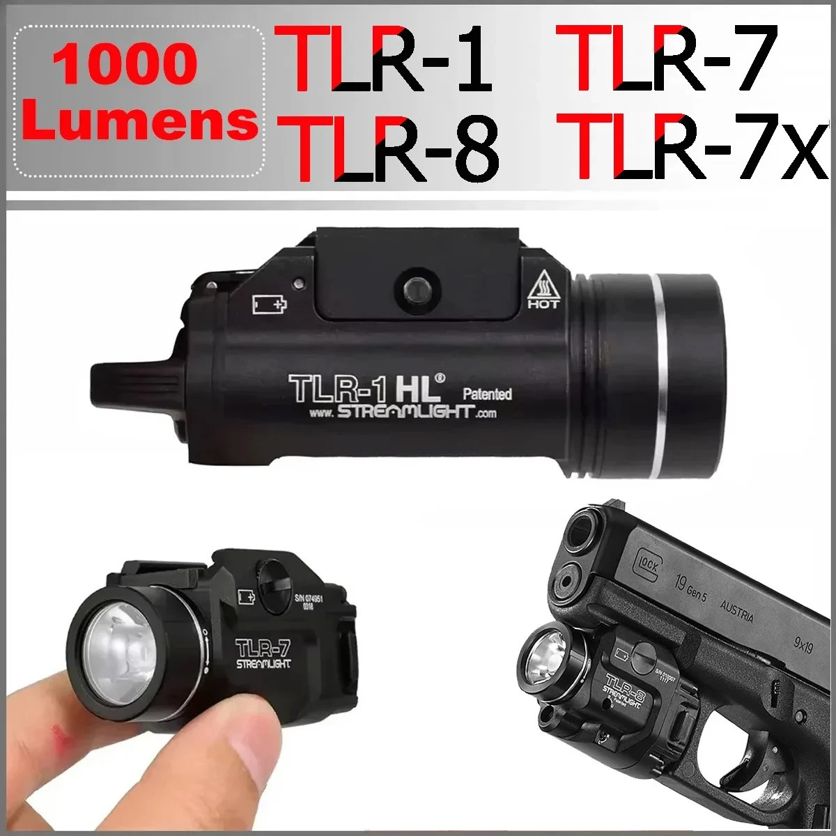 

Тактический TLR-1 TLR-8 TLR-7 TLR-7x TLR3 1000 люмен, светодиодный стробоскопический лазерный свет для фонарика Glock Taurus G2c 1911, 1000 люмен