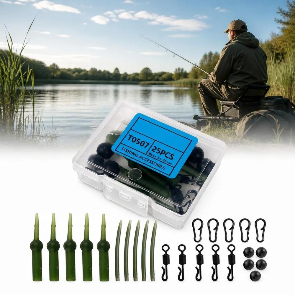 25PCS Stainless Steel Carp Fishing Kit with Swivels Tail Tubes Carp Rig Kit Anti-Tangles Sleeves Fishing Terminal Tackle Kit