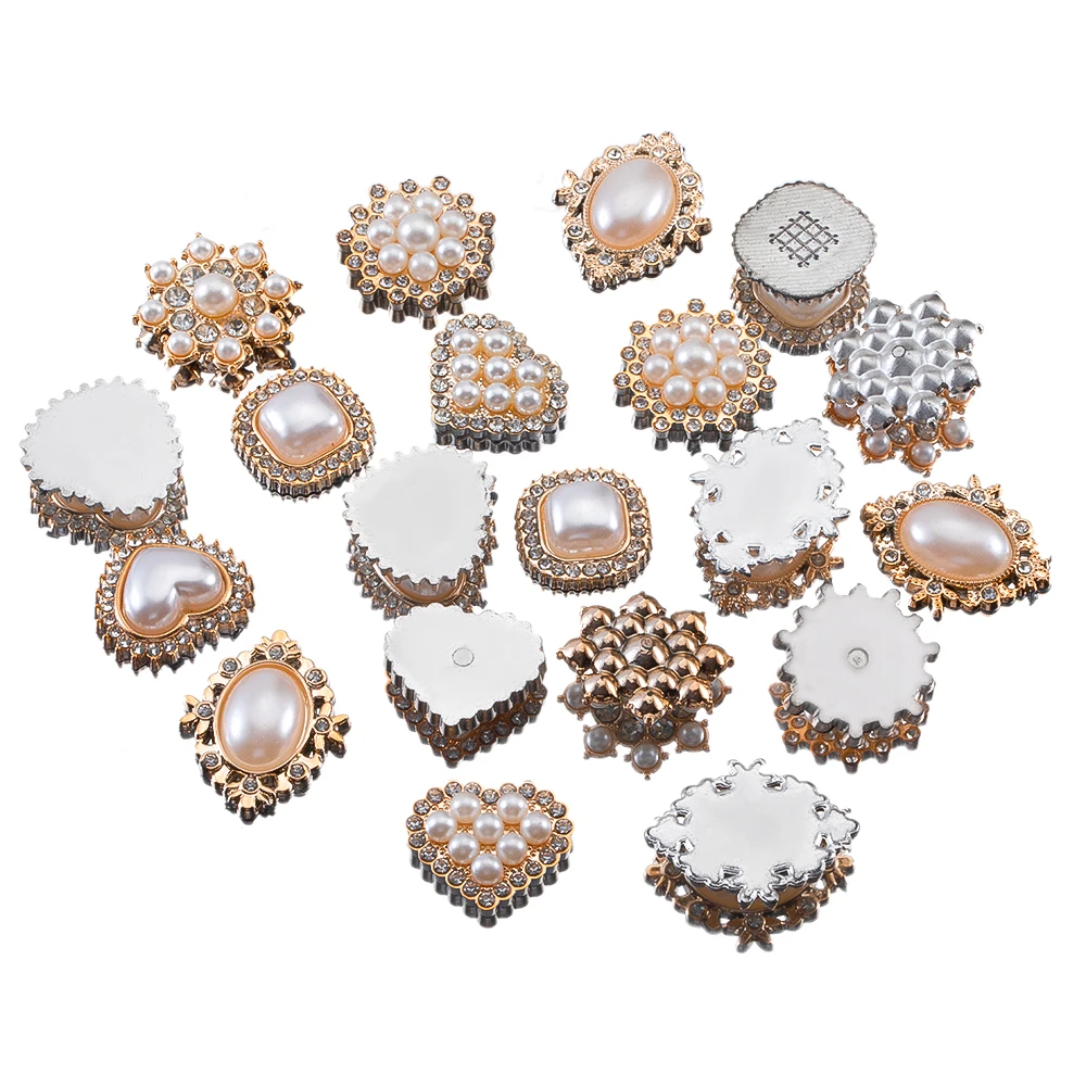 20pcs fashion imitation pearl flower disc drill Multi-style acrylic rhinestone patches for diy bow headdress costume brooch acce