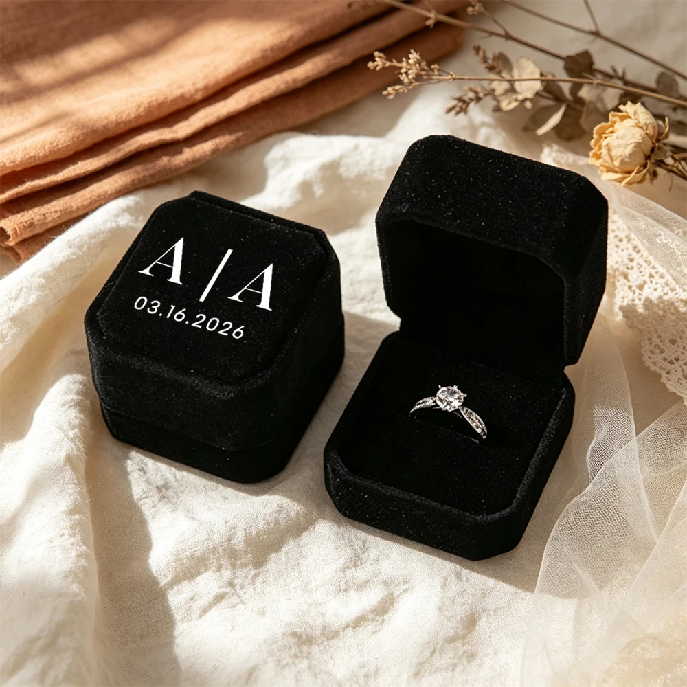 Personalized Flannel Custom Single Slot Engagement Ring Box,Elegant Wedding Proposal Jewelry Box,Anniversary & Special Occasion