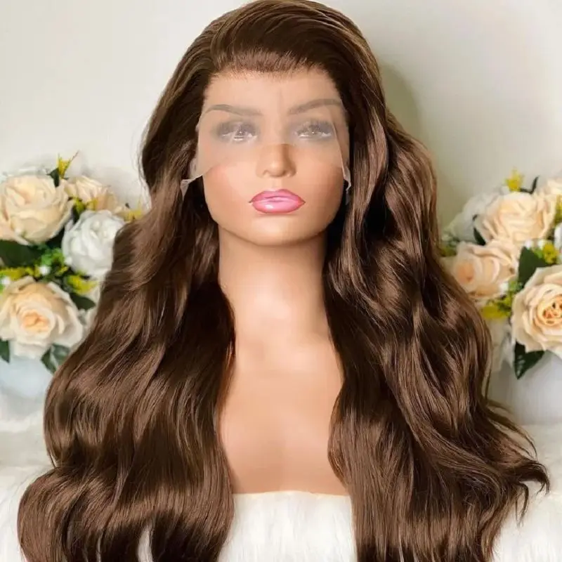 

Мягкие предварительно выщипанные бесклеевые 22-дюймовые коричневые объемные волны 5x5 шелковая основа еврейский парик из человеческих волос детские волосы HD кружевные европейские волосы