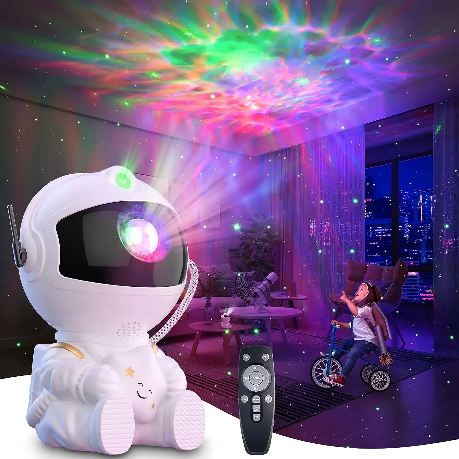 Stunning Astronauts Sky Projection Lamp - Laser Water Ripple Night Light - Stars Theme Room Decor for Mesmerizing Ambiance