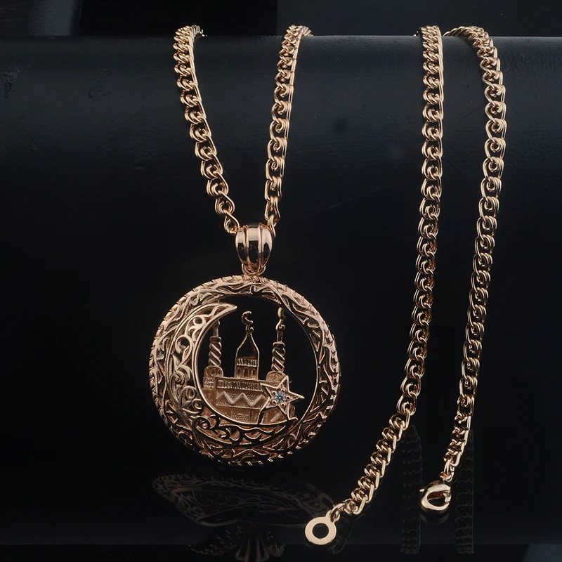 Fashion Jewelry Unisex 585 Rose Gold Color Round Women Pendants Religion Chains FJ