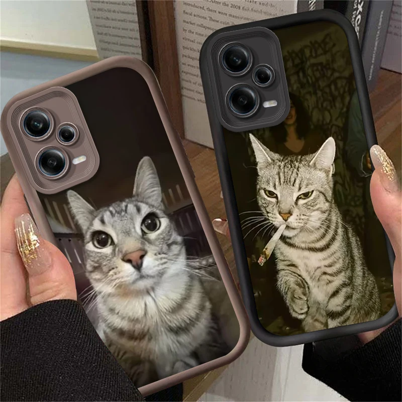 Trendy Cat Smoking Phone Case for Xiaomi Redmi Note 14 14S 12 11 Pro Plus 5G 12S 11S 10S 10 9 Redmi 14C 13C 12C 12 4G A3 A3X view 2