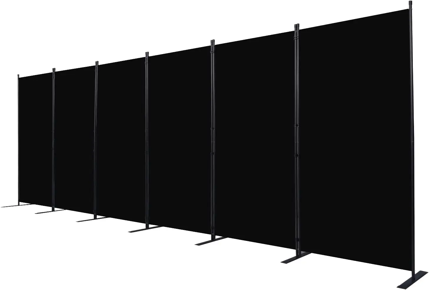 71 Inch Height Black 6 Panel Folding Privacy Room Divider With Wide Stable Support Feet Portable Flexible Partition Screen For Indoor Space Separation
