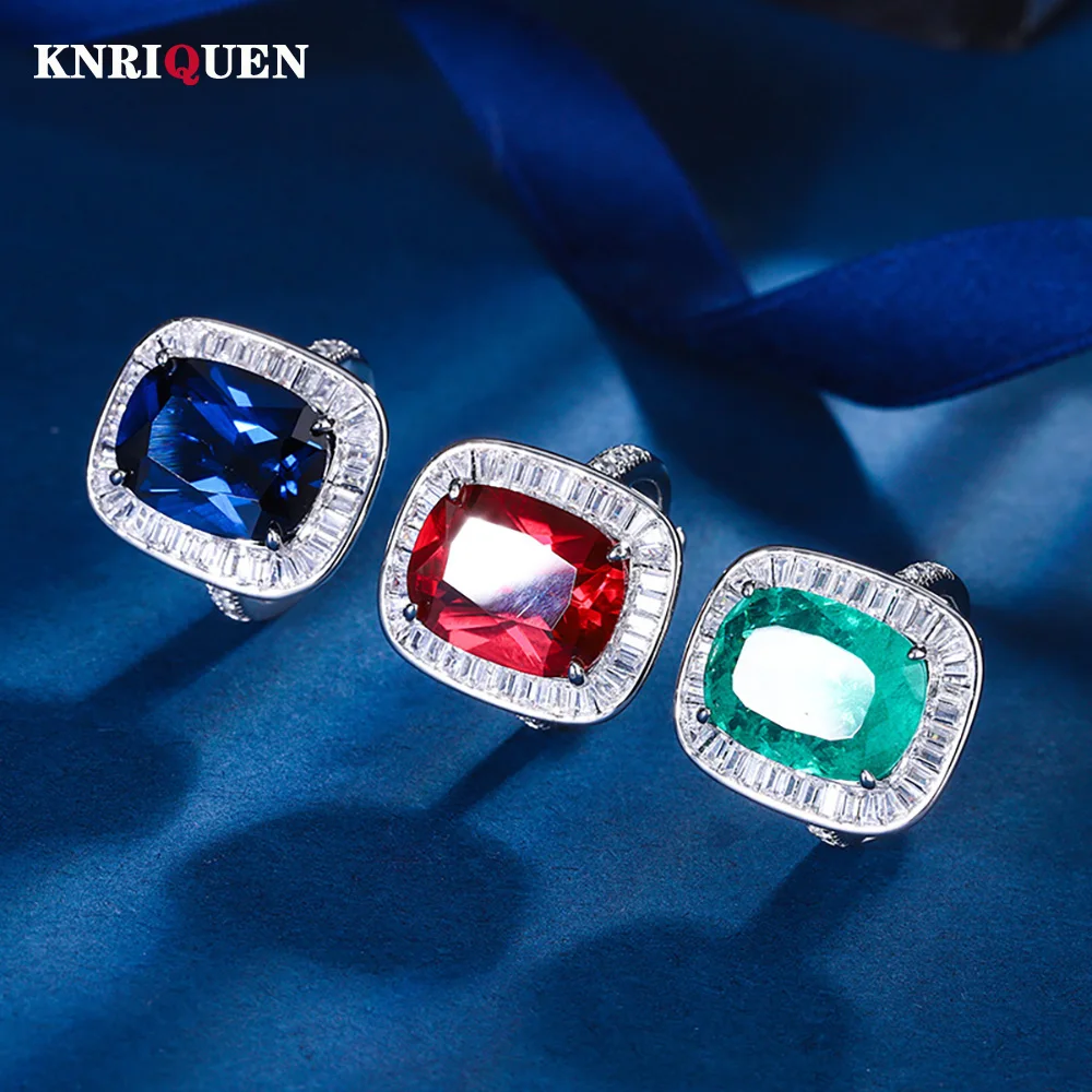 

2024 New Vintage 12*16MM Ruby Sapphire Emerald Ring for Women Gemstone Lab Diamond Party Fine Jewelry Accessories Bithday Gift