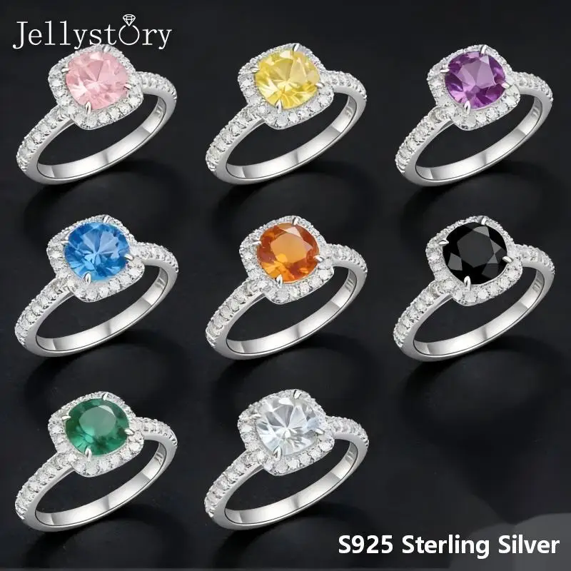 1CT Moissanite Solitaire Engagement Ring for Women 925 Silver Diamond Cut Wedding Promise Rings Multi Gems Band Anillos