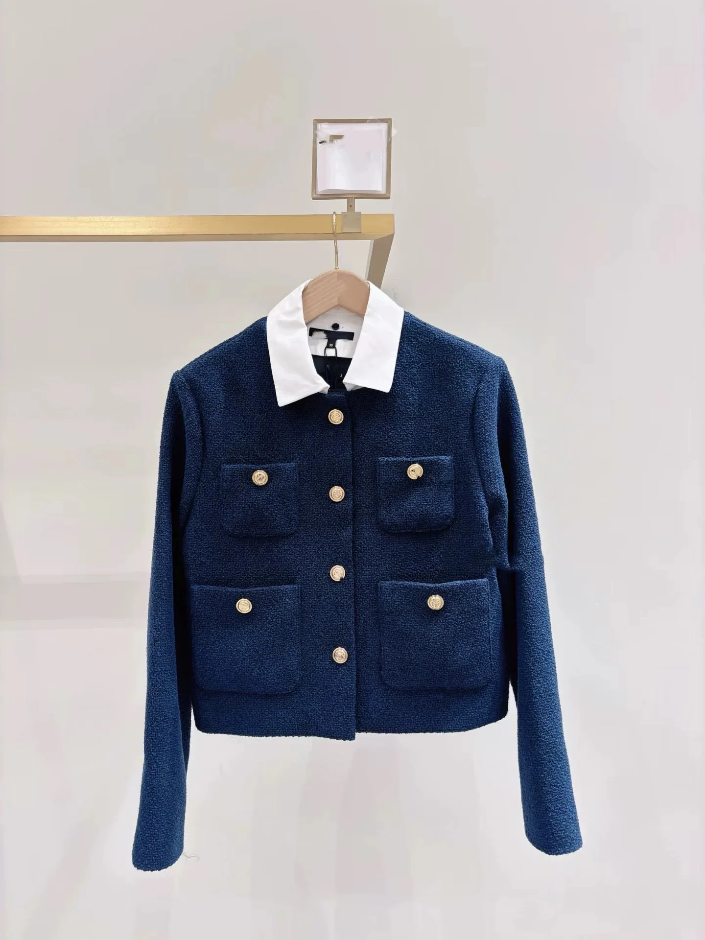 

M Home Ранняя осень 2025 Новый Sle Ретро Цвет Блузка Съемный воротник Твидовый ор Костюм Jaet Ele Высококачественная женская мода