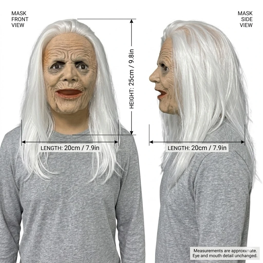 Realistic Elderly Woman Latex Mask Creepy Granny Horror Mask With White Hair Halloween Cosplay Costume Party Haunted House Prop