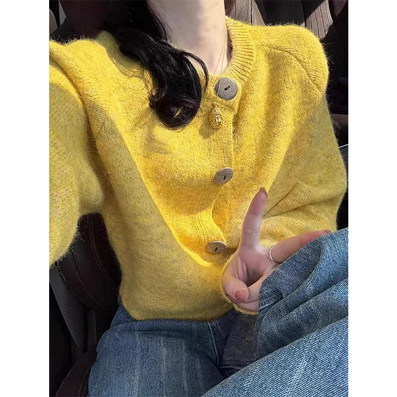 

Streetwear Knitted Cardigan Women Fashion Long Sleeve Sweater Outerwears Korean O Neck Knitwears Winter Single Breasted Jumpers