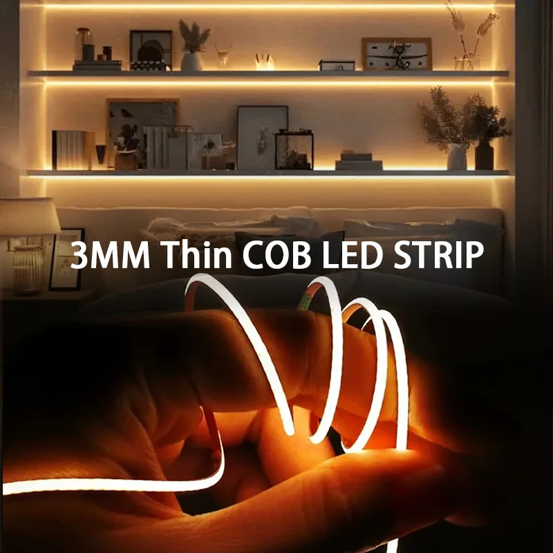 

5V USB COB LED Strip Light Touch Dimmable Flexible Tape for Cabinet TV Mirror Wall DIY Decor