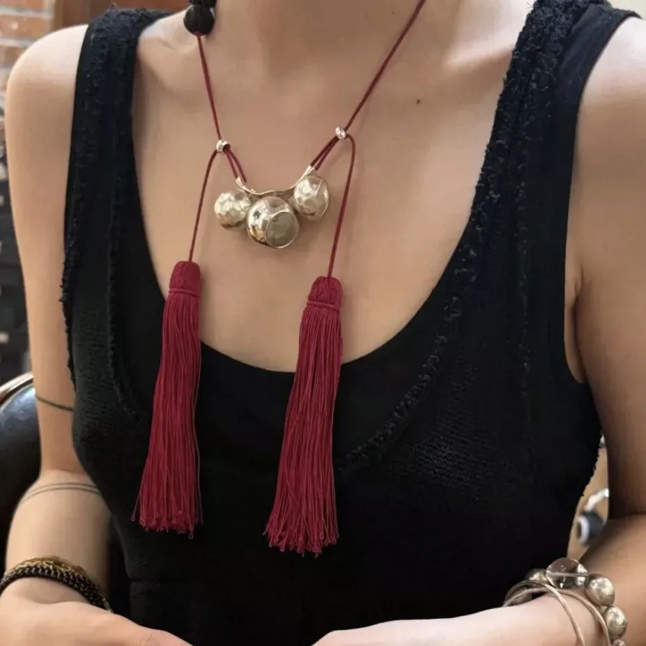 Unique Vintage White Crystal Sphere Bell Tassel Long Necklace, Exaggerated Fashion Elegant High Grade Women Party Jewelry