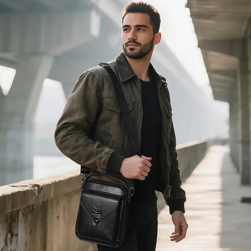 

Men's bag Genuine Leather Crossbody & Shoulder Bag - Large Capacity Multi-Pocket Messenger Bag with Handle for Travel Daily Use