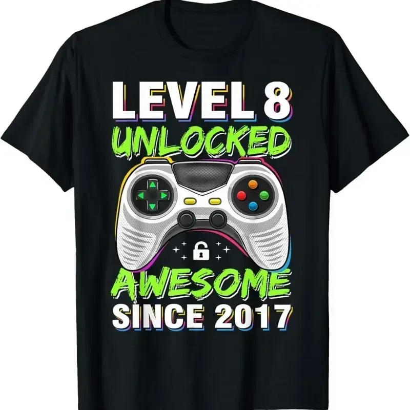 Level 8 Unlocked Awesome Since 2017 8th Birthday Gaming Boys T Shirt