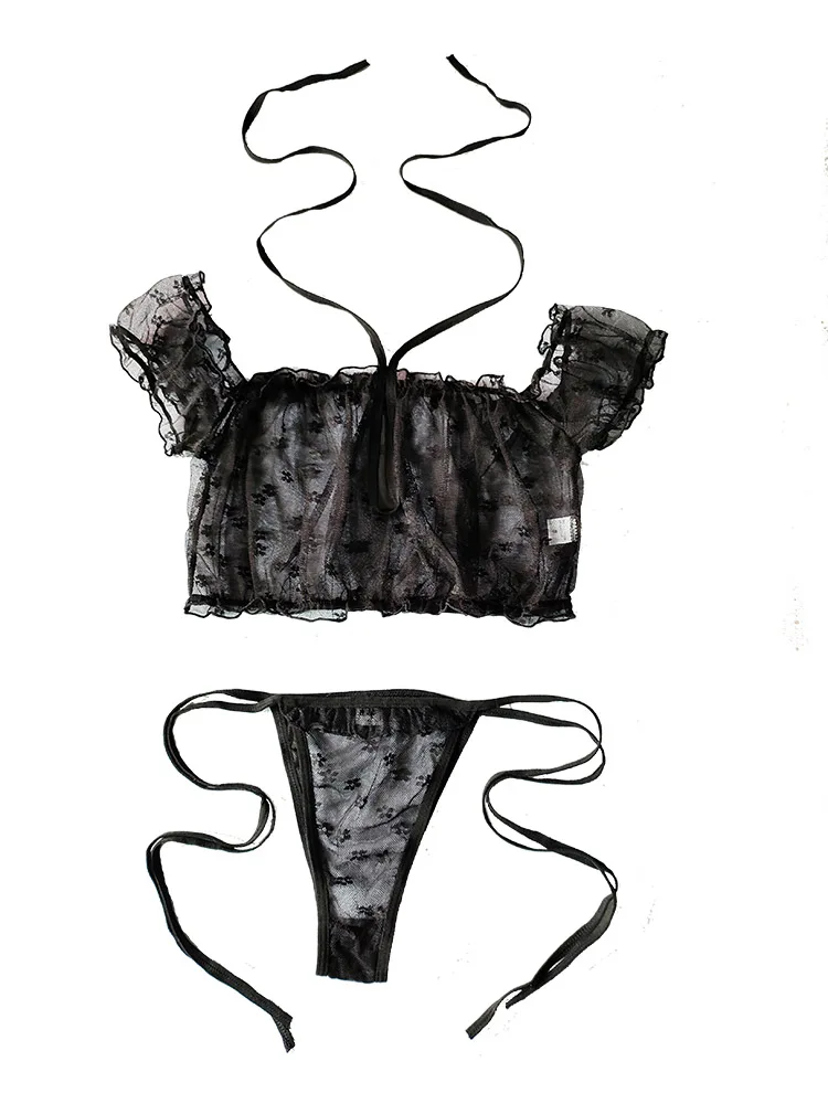 

Sexy Tee-Point Bra And Trousers Set with Embroidery And Strap Women's Underwear Set Ultra-Thin Me Fabric for All Ages